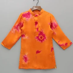 Hot Orange Printed Kurta With Jacket And Pyjama BOY Indian Ethnic Wear | Ethnic Sets