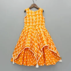 Clearance Orange Printed Kurti With Faux Mirror Work Flap Ethnic Wear | Kurtis & Jumpsuits