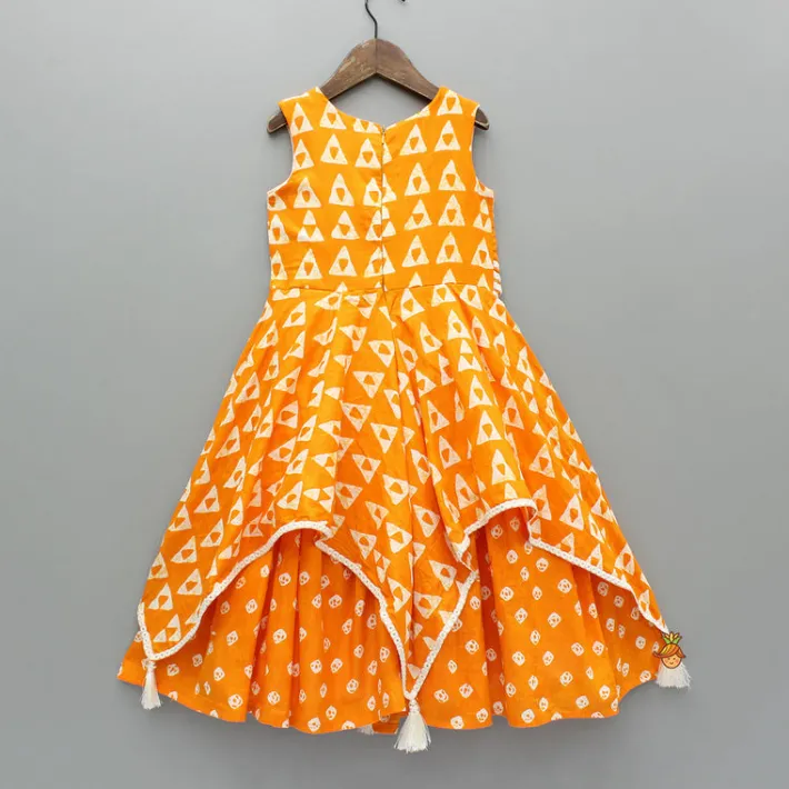 Clearance Orange Printed Kurti With Faux Mirror Work Flap Ethnic Wear | Kurtis & Jumpsuits