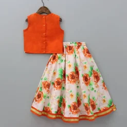 Discount Orange Top And Floral Printed Lehenga With Net Dupatta Ethnic Wear | Lehengas & Ghagras
