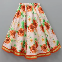 Discount Orange Top And Floral Printed Lehenga With Net Dupatta Ethnic Wear | Lehengas & Ghagras