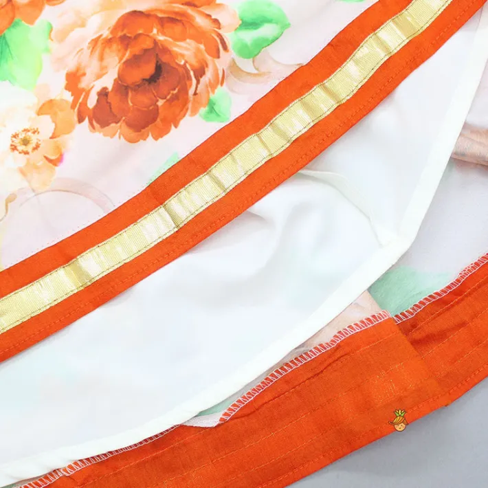 Discount Orange Top And Floral Printed Lehenga With Net Dupatta Ethnic Wear | Lehengas & Ghagras