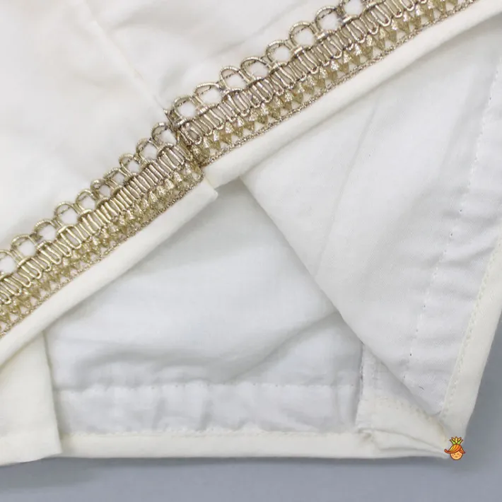 Fashion Organza Off White Frilly Top And Chanderi Embroidered Lehenga Twinning Sets | Ethnic Wear