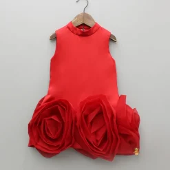 Sale Organza Rose Detailed Red Satin Dress Dresses & Sets | Dresses