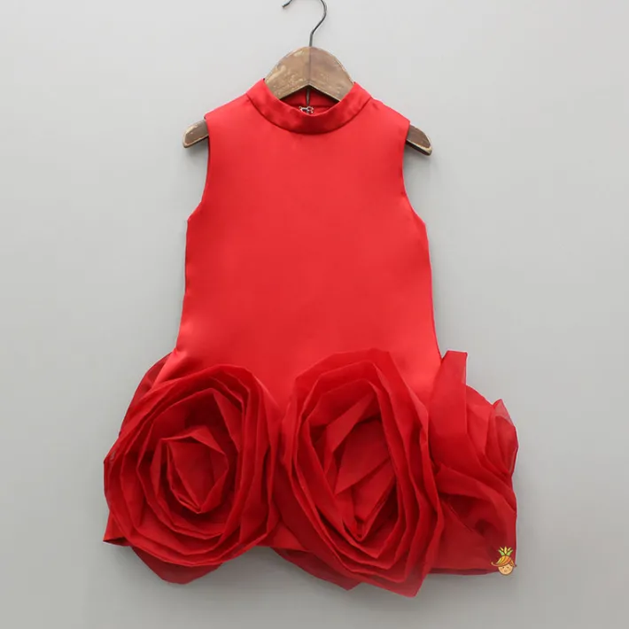 Sale Organza Rose Detailed Red Satin Dress Dresses & Sets | Dresses