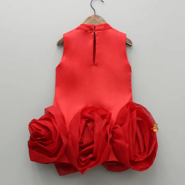 Sale Organza Rose Detailed Red Satin Dress Dresses & Sets | Dresses