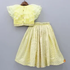 Online Organza Triple Layered Flap Pastel Yellow Top And Zari Embroidered Lehenga Ethnic Wear | Lehengas & Ghagras