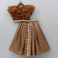 Online Organza Triple Layered Flap Brown Top And Zari Embroidered Lehenga Ethnic Wear | Lehengas & Ghagras