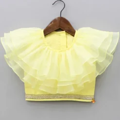 Online Organza Triple Layered Flap Pastel Yellow Top And Zari Embroidered Lehenga Ethnic Wear | Lehengas & Ghagras
