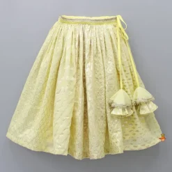 Online Organza Triple Layered Flap Pastel Yellow Top And Zari Embroidered Lehenga Ethnic Wear | Lehengas & Ghagras