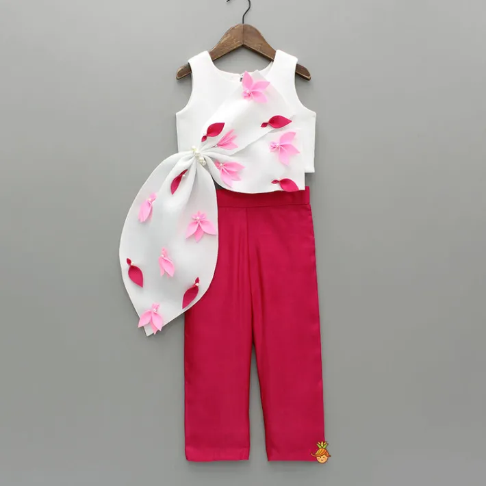 Sale Over Sized Bowie White Scuba Stylish Top And Fuchsia Pink Pant Dresses & Sets | Sets
