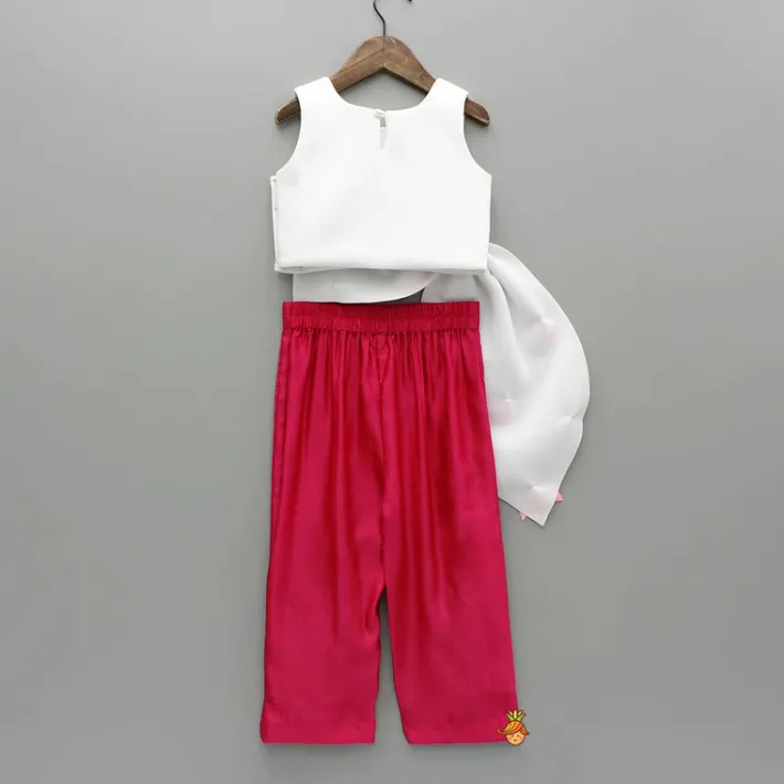 Sale Over Sized Bowie White Scuba Stylish Top And Fuchsia Pink Pant Dresses & Sets | Sets