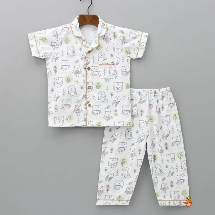 New Owl Printed Off White Sleepwear BOY Sleep Wear | Sleepwear
