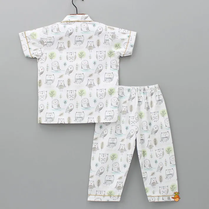 New Owl Printed Off White Sleepwear BOY Sleep Wear | Sleepwear