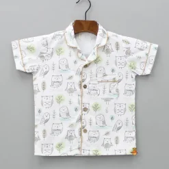 New Owl Printed Off White Sleepwear BOY Sleep Wear | Sleepwear