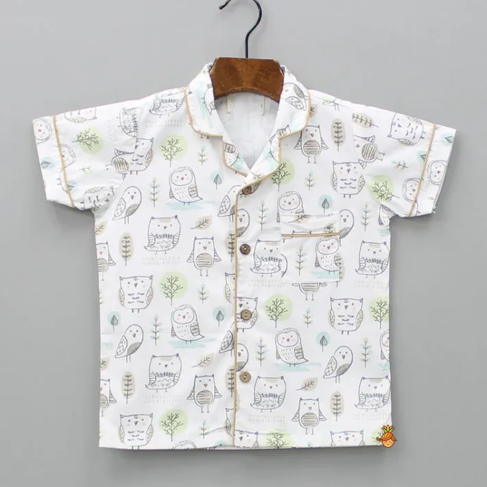 New Owl Printed Off White Sleepwear BOY Sleep Wear | Sleepwear