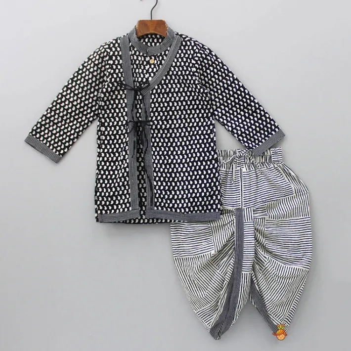Online Paisley Printed Angrakha Style Kurta With Dhoti BOY Twinning Sets | Indian Ethnic Wear