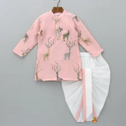 Hot Patch Pocket Detail Embroidered Kurta And Off White Dhoti BOY Indian Ethnic Wear | Ethnic Sets