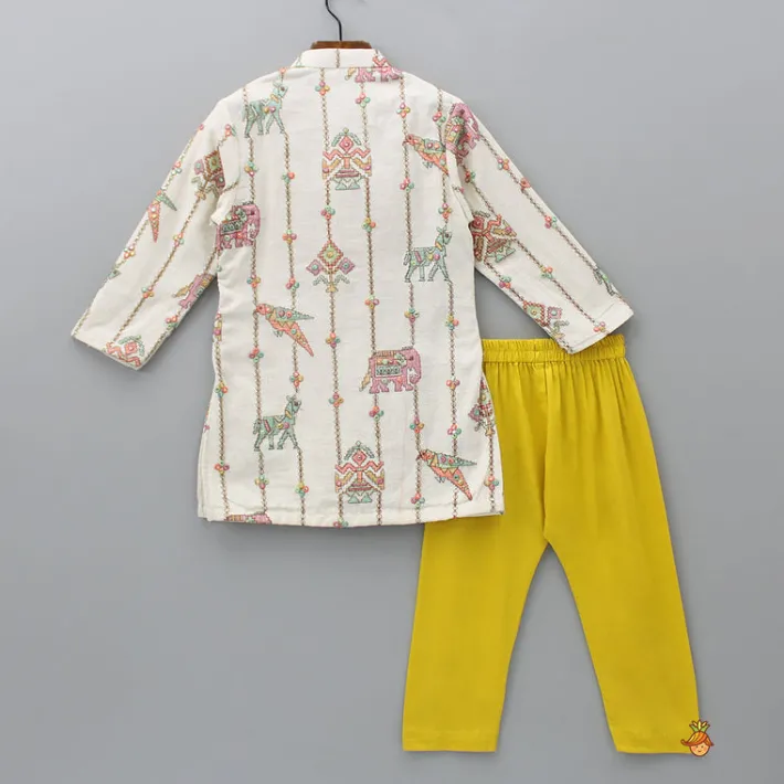 Hot Patch Pocket Detail Embroidered Kurta And Mustard Pyjama BOY Indian Ethnic Wear | Ethnic Sets