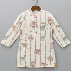 Hot Patch Pocket Detail Embroidered Kurta And Mustard Pyjama BOY Indian Ethnic Wear | Ethnic Sets