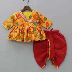 Online Patola Printed Angarkha Style Kurta And Dhoti With Mukut BOY Indian Ethnic Wear | Ethnic Sets