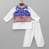 Outlet Patola Printed Royal Blue Jacket With Kurta And Pyjama BOY Indian Ethnic Wear | Ethnic Sets