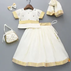 Outlet Pattu Pavadai Lehenga Set With Hair Accessories And Potli Bag Ethnic Wear | Lehengas & Ghagras