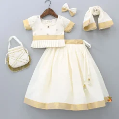 Discount Pattu Pavadai Lehenga Set With Hair Accessory And Potli Bag Ethnic Wear | Lehengas & Ghagras