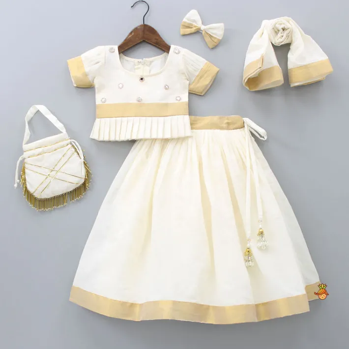 Discount Pattu Pavadai Lehenga Set With Hair Accessory And Potli Bag Ethnic Wear | Lehengas & Ghagras