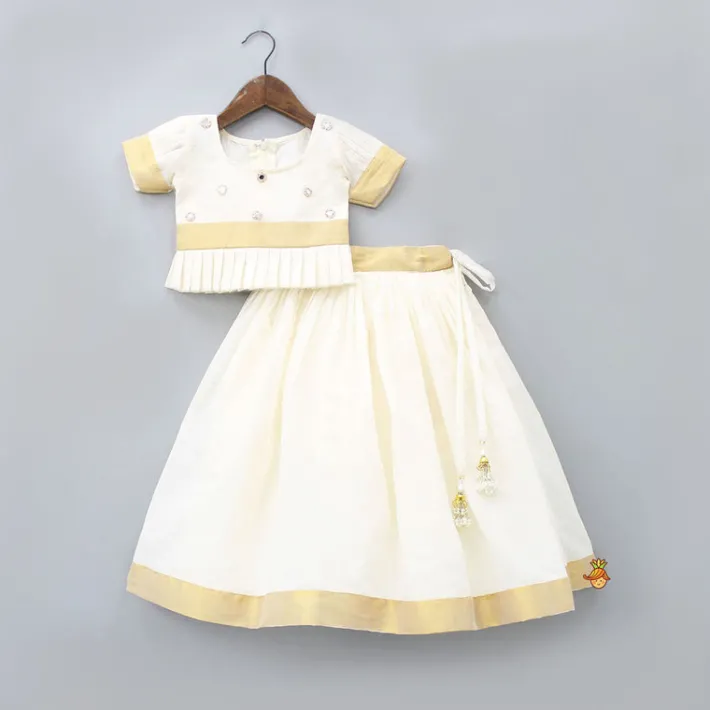 Discount Pattu Pavadai Lehenga Set With Hair Accessory And Potli Bag Ethnic Wear | Lehengas & Ghagras