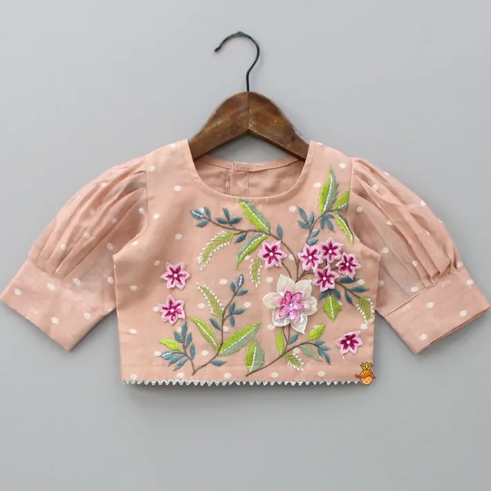New Peach Butti Work Embroidered Top With Lehenga Twinning Sets | Ethnic Wear
