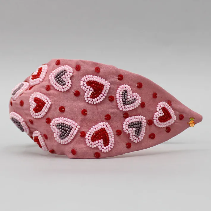 New Peach Cute Sweet Heart Embroidered Hair Band Hair Accessories | Hair Bands