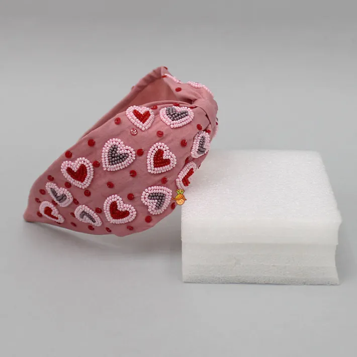 New Peach Cute Sweet Heart Embroidered Hair Band Hair Accessories | Hair Bands