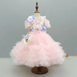 Outlet Peach Embellished Detachable Trail Dress And Bow With Sling Bag Dresses & Sets | Dresses
