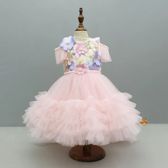 Outlet Peach Embellished Detachable Trail Dress And Bow With Sling Bag Dresses & Sets | Dresses