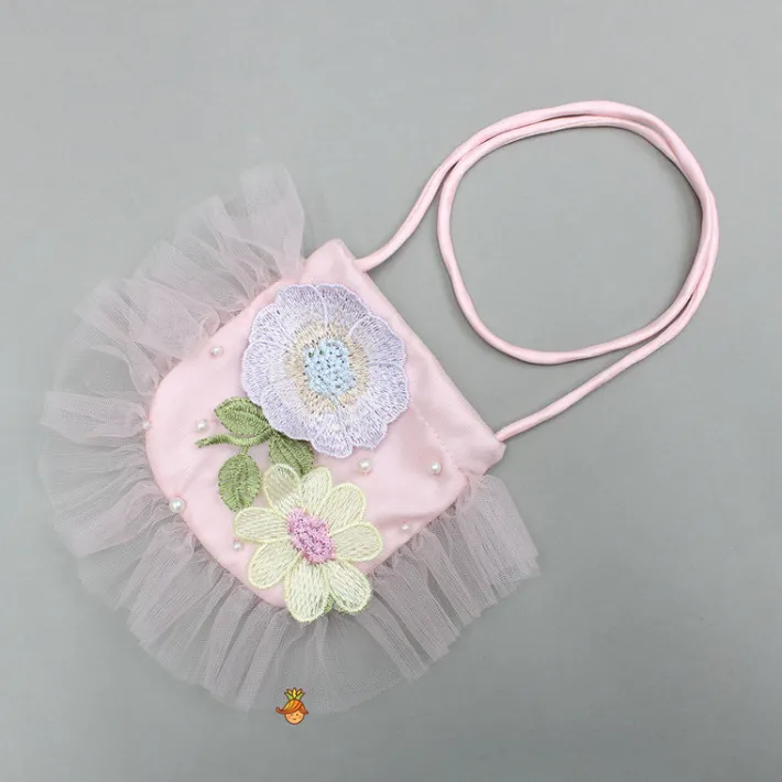 Outlet Peach Embellished Detachable Trail Dress And Bow With Sling Bag Dresses & Sets | Dresses