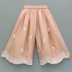Online Peach Embroidered And Embellished Cape Attached Top With Flared Palazzo Ethnic Wear | Palazzos & Shararas