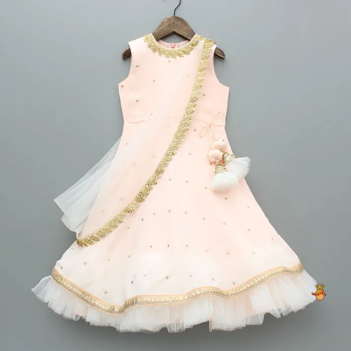 Sale Peach Embroidered Gown With Draped Dupatta Ethnic Wear | Sarees & Anarkalis