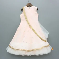 Sale Peach Embroidered Gown With Draped Dupatta Ethnic Wear | Sarees & Anarkalis