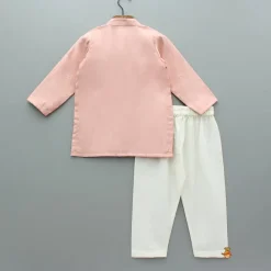 Hot Peach Embroidered Kurta And Pyjama BOY Indian Ethnic Wear | Ethnic Sets