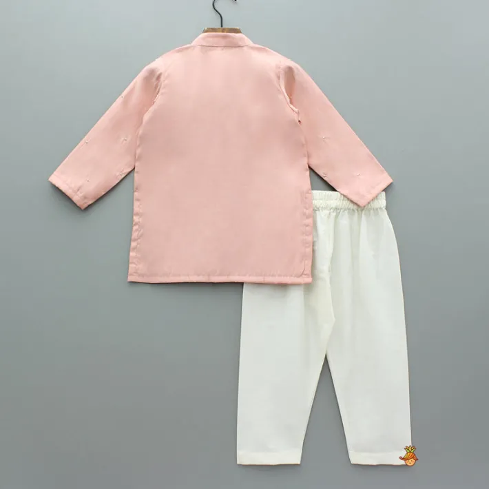 Hot Peach Embroidered Kurta And Pyjama BOY Indian Ethnic Wear | Ethnic Sets