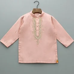 Hot Peach Embroidered Kurta And Pyjama BOY Indian Ethnic Wear | Ethnic Sets