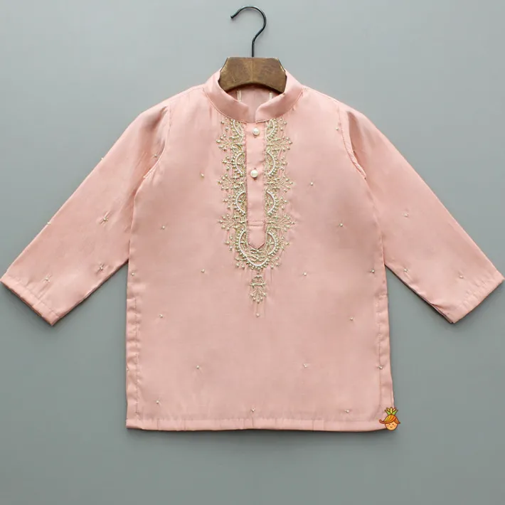Hot Peach Embroidered Kurta And Pyjama BOY Indian Ethnic Wear | Ethnic Sets
