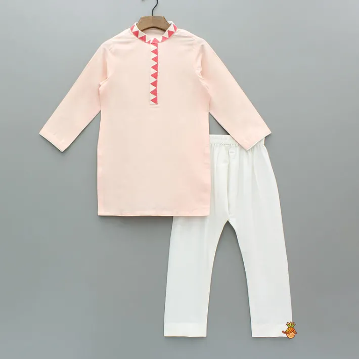 Hot Peach Embroidered Kurta With Printed Jacket And Pyjama BOY Indian Ethnic Wear | Ethnic Sets