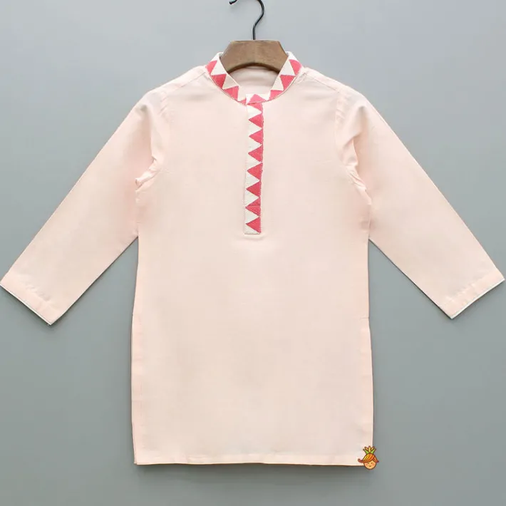 Hot Peach Embroidered Kurta With Printed Jacket And Pyjama BOY Indian Ethnic Wear | Ethnic Sets