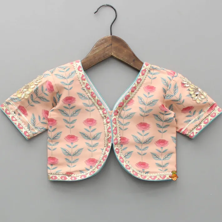 Best Peach Floral Printed Crop Top With Lehenga And Net Dupatta Ethnic Wear | Lehengas & Ghagras