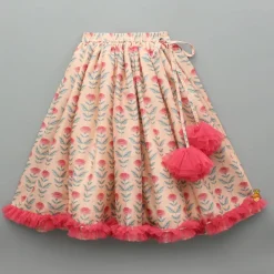 Online Peach Floral Printed Crop Top With Lehenga And Net Dupatta Twinning Sets | Ethnic Wear