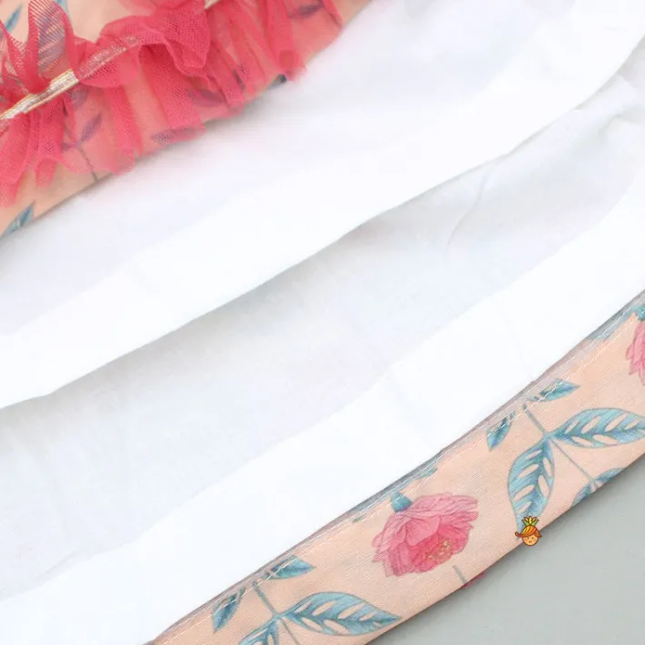 Best Peach Floral Printed Crop Top With Lehenga And Net Dupatta Ethnic Wear | Lehengas & Ghagras