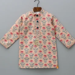 Online Peach Floral Printed Kurta With Pyjama BOY Indian Ethnic Wear | Ethnic Sets