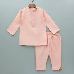 Online Peach Kurta And Green Floral Multicolour Printed Jacket With Pyjama BOY Indian Ethnic Wear | Ethnic Sets